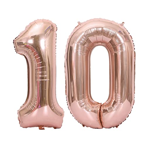 D2D | Party Balloon Zahl 10 XL in Rosé - Größe: 80 cm - Folienballons - Geburtstagdeko - Zahlenballons - Rosenhochzeit - Helium Ballons von d2d-needs