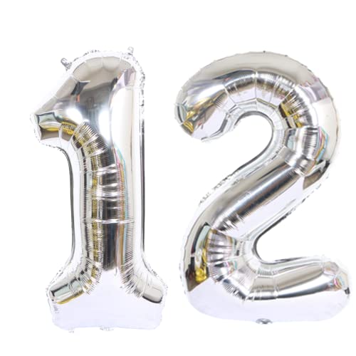 D2D | Party Balloon Zahl 12 XL in Silber - Größe: 80 cm - Geburtstagdeko - Folienballons - Zahlenballons - Helium Ballons von d2d-needs