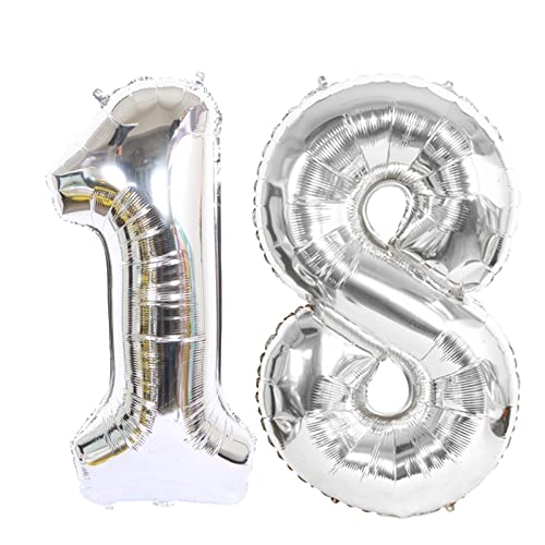 D2D | Party Balloon Zahl 18 XL in Silber - Größe: 80 cm - Geburtstagdeko - Folienballons - Zahlenballons - Helium Ballons von d2d-needs