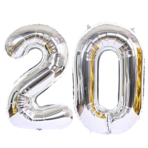 D2D | Party Balloon Zahl 20 XXL in Silber - Größe: 100 cm - Geburtstagdeko - Folienballons - Zahlenballons - Prozellanhochzeit - Helium Ballons von d2d-needs