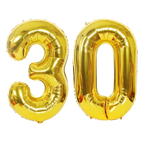 D2D | Party Balloon Zahl 30 XXL in Gold - Größe: 100 cm - Folienballons - Zahlenballons - Geburtstagdeko - Perlenhochzeit - Helium Ballons von d2d-needs