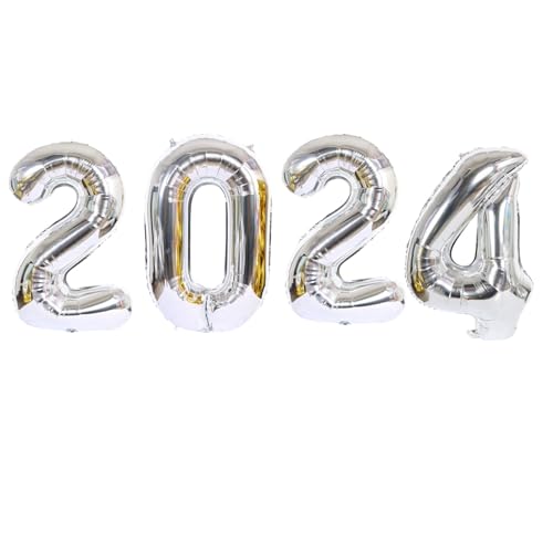 D2D |Silvester 2024 Ballons XL in Silber - Größe: 80 cm - Folienballons - Zahlenballon - Neujahres Party - Helium Ballons von d2d-needs