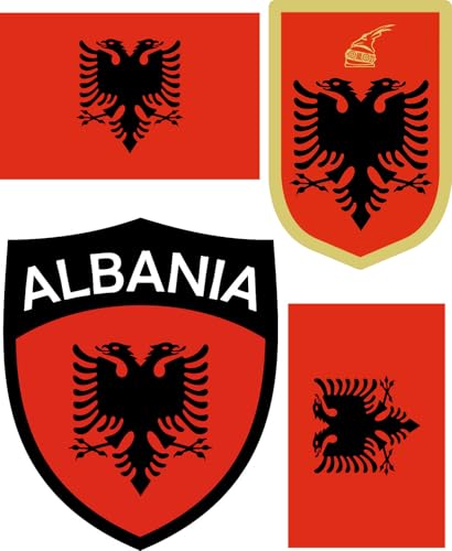 Albanien Aufbügler Wappen Transferbügeln Zum Aufbügeln 4 Stück Kleidungsstücke T-Shirt Bügelmotiv - 4B von daged