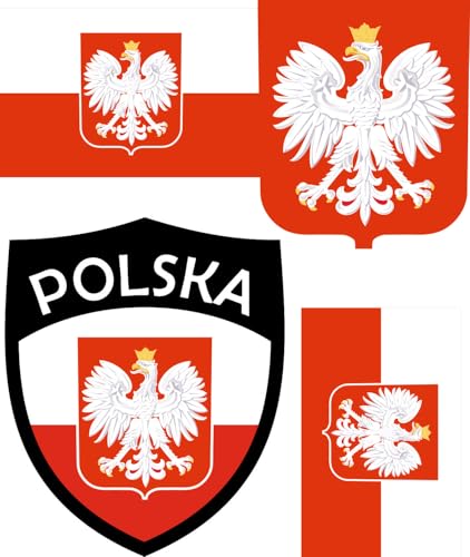 Polen Aufbügler Wappen Transferbügeln Zum Aufbügeln 4 Stück Kleidungsstücke T-Shirt Bügelmotiv - 4B von daged