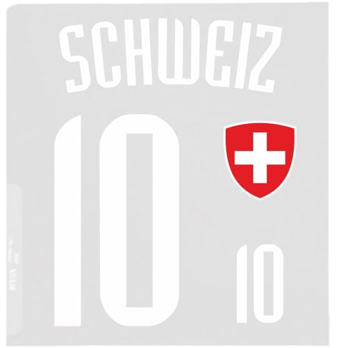 Schweiz Aufbügler Wappen Nummer 10 Transfer Zum Aufbügeln 4 Stück Kleidungsstücke Bügeleisen oder Transferpresse T-Shirt Trikot Bügelmotiv - BR10 W von daged