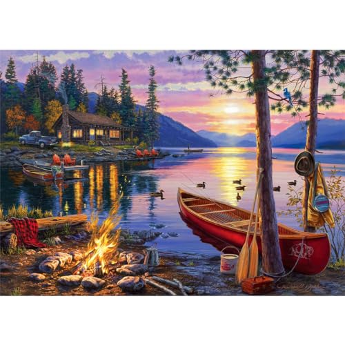 Seeufer Schiff Diamond Painting Landschaft,Haus Diamond Painting Erwachsene Bilder,DIY 5D Diamond Painting Kinder Junge Wohnzimmer Bilder fur die Inneneinrichtung (30x40cm) von dajiangshidai