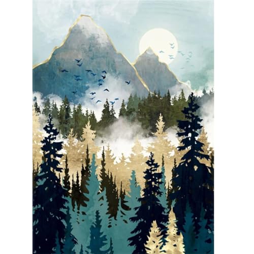 Wald Berg Diamond Painting Landschaft,Baum Diamond Painting Erwachsene Anfanger,DIY 5D Diamond Painting Kinder Madchen Bilder fur die Inneneinrichtung (30x40cm) von dajiangshidai