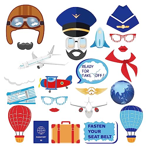 25 Stück Aviator Photo Booth Requisiten, Flugzeug Flug Kapitän Heißluftballon Muster Party Dekorationen Pilot Flug Thema Kinder Geburtstag Party Favor für Jungen Mädchen Selfie Cosplay Party von damproc outgwin