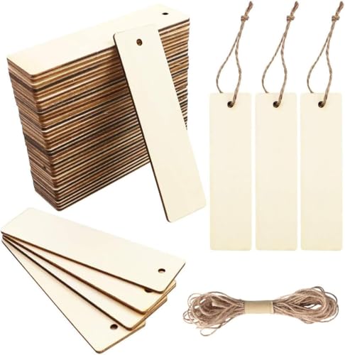 50 Stück Holz Blanko Lesezeichen mit 25 m Langem Seil,Lesezeichen Kinder Buntstiftform Holzscheiben für DIY Handwerk Geschenke Tag Party Handgefertigte Dekoration Personalisiert Bastelbedarf,12 * 3cm von dancepandas