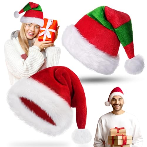 dashfor 2Pcs Santa Hut Weihnachten Hüte Erwachsene, Party Hüte für Erwachsene, Weihnachtsmann Hüte Xmas Party Hüte, Samt Comfy Santa Outfit für Neujahr festliche Party von dashfor