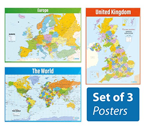 Daydream Education Kartenposter – 3er-Set | Geographie-Poster | Glanzpapier mit den Maßen 850 mm x 594 mm (A1) | Geographie-Klassenzimmer-Poster | Bildungstabellen von Daydream Education von Daydream Education