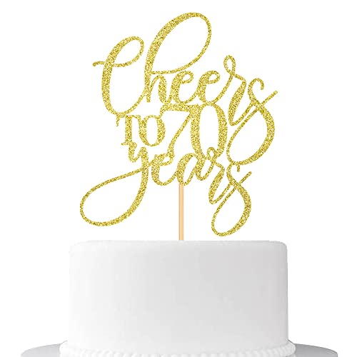 Cheers to 70 Years Cake Topper - Happy 70th Birthday Cake Topper - 70th Anniversary Cake Topper - Gold Glitter Happy 70th Birthday Cake Topper Party Dekorationen (70) von db11