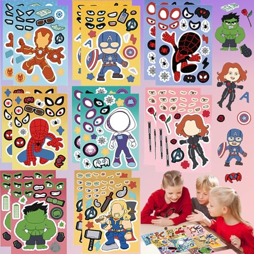 dcas 16 Stück Cartoon Sticker Gesicht, Make Face Puzzl Aufkleber, Reusable Cartoon Face Stickers Children, Spielzeug-Cartoon-DIY-Aufkleber, DIY Cartoon Puzzle Stickers, Für Partygeschenke von dcas