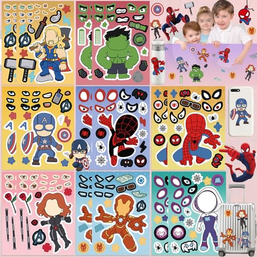 dcas 16 Stück Superhelden Aufkleber Für Kinder, Make-a-Face Aufkleberbögen, Diy Cartoon Puzzle Stickers, Make Face Puzzl Aufkleber, Cartoon Sticker Gesicht, Für Partygeschenke (8 Anime Stile) von dcas