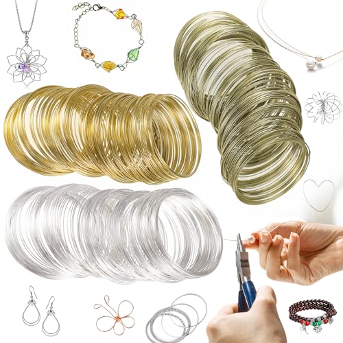 dcas 3 Stücke 100 Schleifen Schmuckdraht Set, Silber Schmuck Memory Beading Draht, Schmuck Handwerk Draht, Diy Schmuck Machen Draht, Schmuckdraht Aluminiumdraht, 6mm (Gold, Silber, Altes Cyan) von dcas