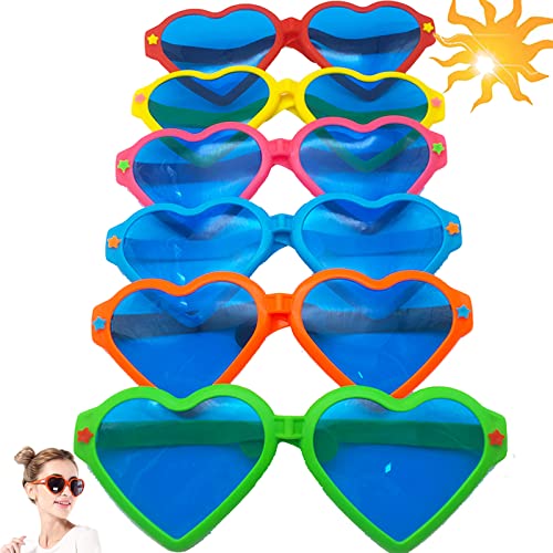 dcas 6 Stück Kunstoff Partybrille, Groß Sonnenbrille Bunte Party Brille, Spassbrillen Partybrille, Herz Brille, Geeignet für Strandbekleidung, Zubehör, Foto-Requisiten, Kostümpartys von dcas