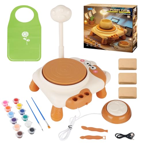 deAO Töpferset für Kinder, Töpferstudio mit Ton Lufttrocknend, Töpferscheibe Elektrisch, Keramik Bemalen Set, Pottery Wheel Kits für Kinder ab 8 9 10 11 Jahren von deAO