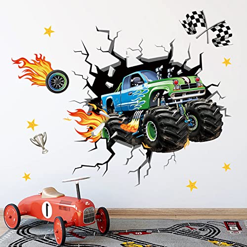 decalmile Wandtattoo 3D Autos Wandaufkleber Rennauto Junge Wandsticker Kinderzimmer Babyzimmer Spielzimmer Wanddeko von decalmile