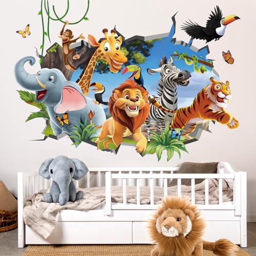 decalmile Wandtattoo 3D Dschungel Tiere Wandsticker Safari Elefant Giraffe Zebra Wandaufkleber Babyzimmer Kinderzimmer Schlafzimmer Wanddeko von decalmile