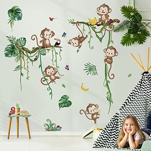 decalmile Wandtattoo Affen Dschungel Tiere Reben Wandaufkleber Affen Baum Zweige Blätter Wandsticker Kinderzimmer Babyzimmer Schlafzimmer Wanddeko von decalmile