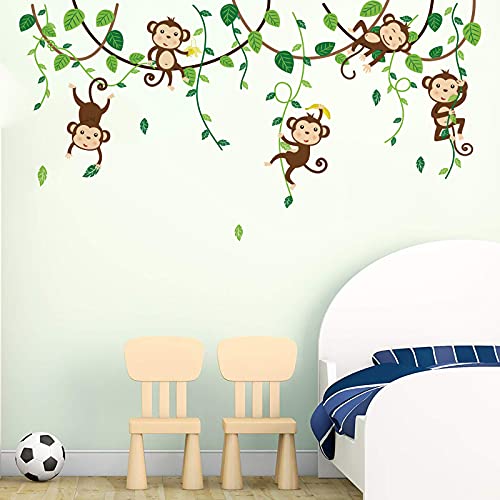 decalmile Wandtattoo Affen Reben Dschungel Wandsticker AFFE Kinderzimmer Tiere Wandaufkleber Kinderzimmer Babyzimmer Wohnzimmer Wanddeko von decalmile