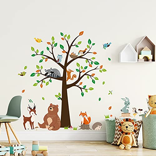 decalmile Wandtattoo Baum Waldtiere Wandaufkleber Bär Hirsch Fuchs Wandsticker Kinderzimmer Babyzimmer Schlafzimmer Wanddeko von decalmile