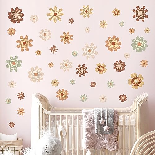 decalmile Wandtattoo Blume Boho Punkte Wandaufkleber Gänseblümchen Dots Gelb Wandsticker Kinderzimmer Babyzimmer Schlafzimmer Wanddeko von decalmile