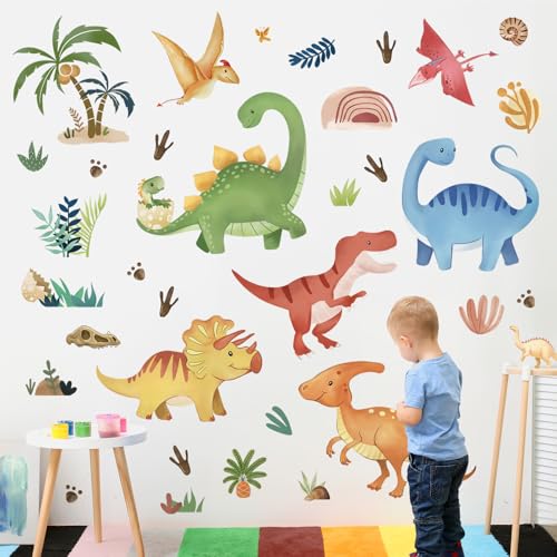 decalmile Wandtattoo Dinosaurier Aquarell Wandaufkleber Dino Boho Palme Wandsticker Junge Wohnzimmer Schlafzimmer Kinderzimmer Wanddeko von decalmile