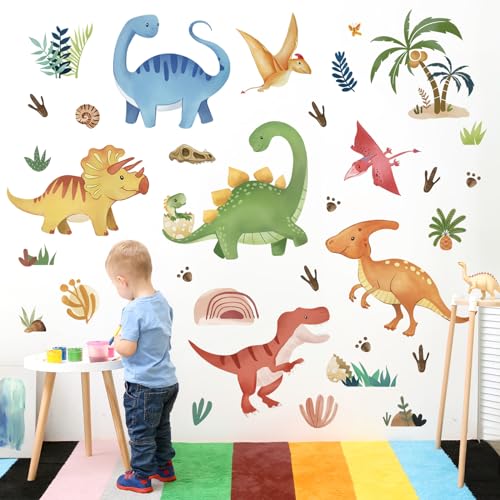 decalmile Wandtattoo Dinosaurier Aquarell Wandaufkleber Dino Boho Palme Wandsticker Junge Wohnzimmer Schlafzimmer Kinderzimmer Wanddeko von decalmile