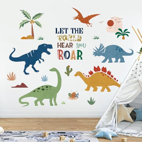 decalmile Wandtattoo Dinosaurier Boho Wandaufkleber Dino Palmbaum Kinder Wandsticker Babyzimmer Kinderzimmer Jungen Klassenzimmer Wanddeko von decalmile