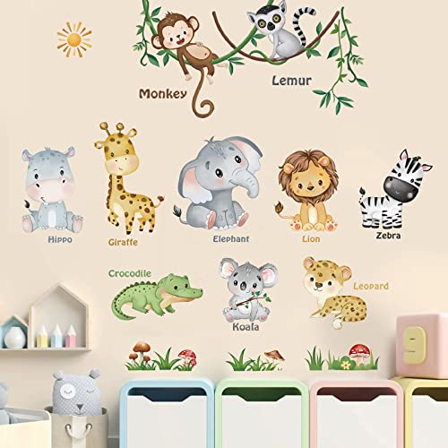 decalmile Wandtattoo Dschungel Safari Tiere Wandaufkleber Elefant Affe Giraffe Koala Wandsticker Kinderzimmer Babyzimmer Schlafzimmer Wanddeko von decalmile