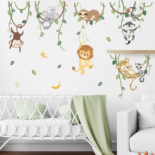 decalmile Wandtattoo Dschungel Tiere Reben Wandsticker Tiere Löwe AFFE Koala Wandsticker Kinderzimmer Babyzimmer Schlafzimmer Wanddeko von decalmile