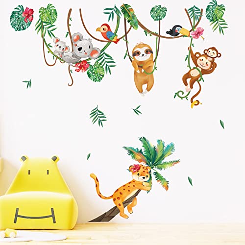 decalmile Wandtattoo Dschungel Tiere Wandaufkleber Affen mit Reben Koala Faultier Wandsticker Babyzimmer Kinderzimmer Schlafzimmer Wanddeko von decalmile