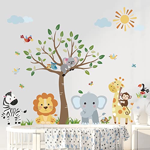 decalmile Wandtattoo Dschungel Waldtiere Baum Wandaufkleber Elefant AFFE Giraffe Koala Wandsticker Babyzimmer Kinderzimmer Schlafzimmer Wanddeko von decalmile