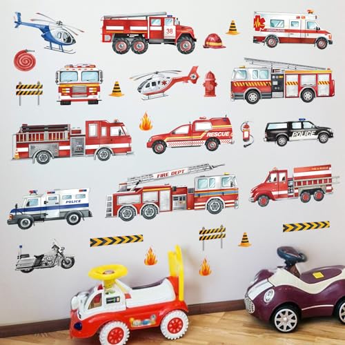 decalmile Wandtattoo Feuerwehrauto Wandaufkleber Autos Polizei Transporte Fahrzeug Wandsticker Junge Kinderzimmer Babyzimmer Spielzimmer Wanddeko von decalmile