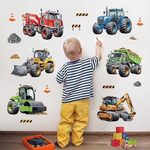 decalmile Wandtattoo Kinderzimmer Junge Fahrzeuge Traktor Wandaufkleber Auto Bagger Wandsticker Junge Kinderzimmer Babyzimmer Spielzimmer Wanddeko von decalmile