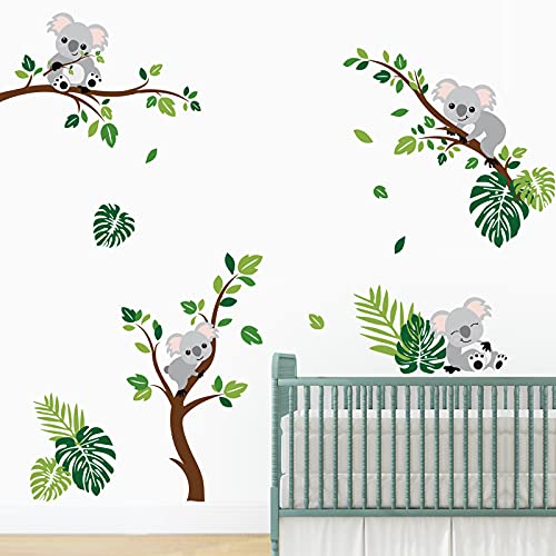 decalmile Wandtattoo Koala Baum Wandsticker Tiere Palmen Groß Wandaufkleber Babyzimmer Kinderzimmer Schlafzimmer Wanddeko von decalmile