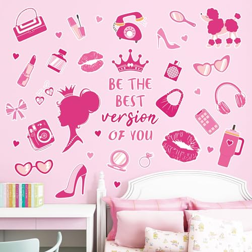 decalmile Wandtattoo Mädchen Rosa Prinzessin Wandaufkleber Polka Dots Herz Wandsticker Mädchen Schlafzimmer Wohnzimmer Kinderzimmer Wanddeko von decalmile