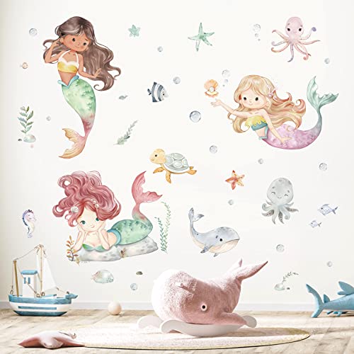 decalmile Wandtattoo Meerjungfrau Mädchen Wandaufkleber Unter dem Meer Delphin Fische Wandsticker Badezimmer Babyzimmer Schlafzimmer Wanddeko von decalmile