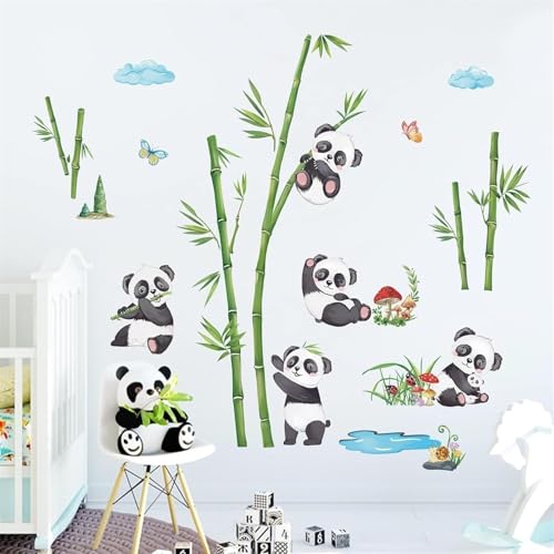 decalmile Wandtattoo Panda Bär Bambus Wandaufkleber Bären Tiere Wandsticker Kinderzimmer Babyzimmer Wohnzimmer Wanddeko von decalmile