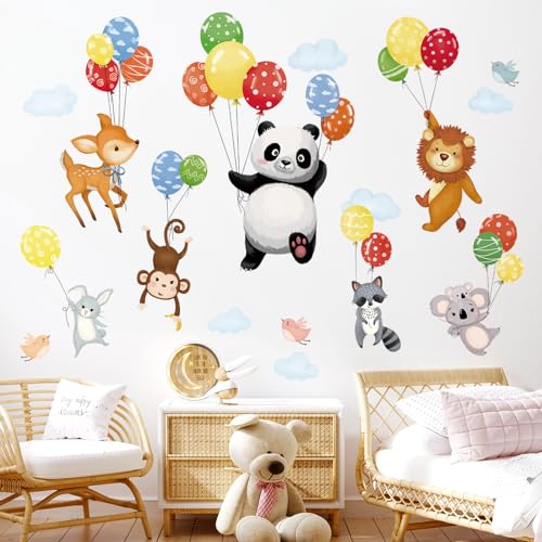 decalmile Wandtattoo Panda Tiere im Ballon Wandaufkleber Heißluftballon Koala Affen Wandsticker Babyzimmer Kinderzimmer Schlafzimmer Wanddeko von decalmile