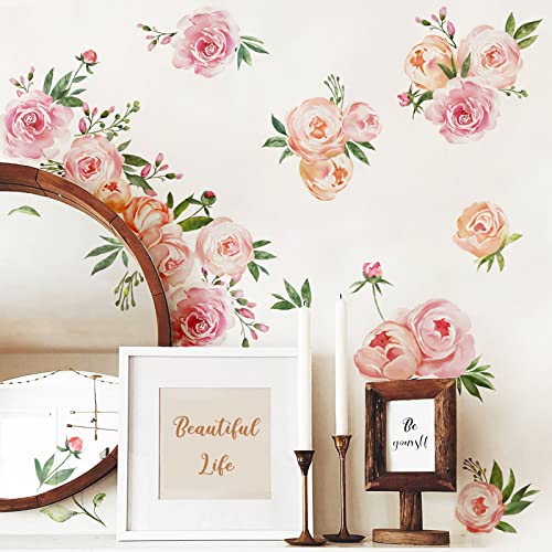 decalmile Wandtattoo Pfingstrosen Blumen Wandaufkleber Aquarell Rosen Blumen Wandsticker Babyzimmer Kinderzimmer Schlafzimmer Wanddeko von decalmile