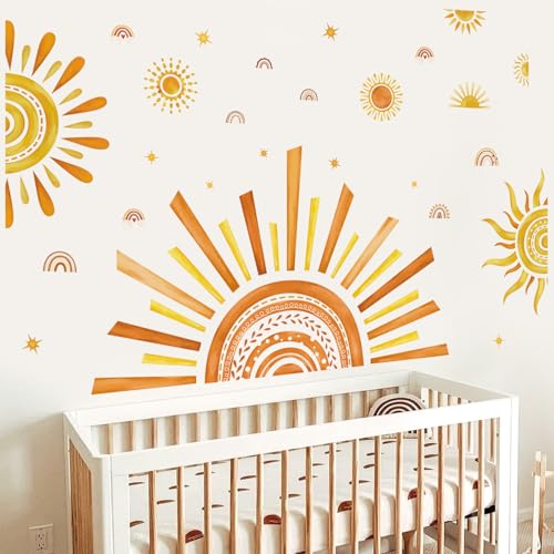 decalmile Wandtattoo Regenbogen Sonne Boho Wandaufkleber Halbe Sonne Regenbogen Mädchen Wandsticker Kinderzimmer Babyzimmer Schlafzimmer Wanddeko von decalmile