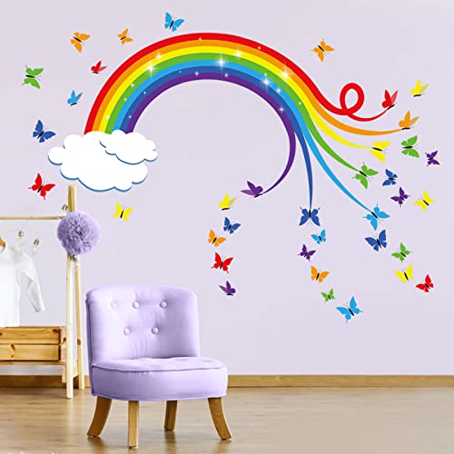 decalmile Wandtattoo Regenbogen Wandsticker Schmetterlinge Wolke Wandaufkleber Schlafzimmer Babyzimmer Kinderzimmer Wanddeko von decalmile