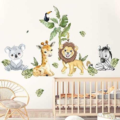 decalmile Wandtattoo Safari Dschungel Tiere Baum Wandaufkleber Giraffe Löwe Koala Wandsticker Kinderzimmer Babyzimmer Schlafzimmer Wanddeko von decalmile