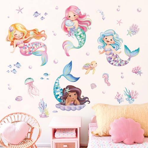 decalmile Wandtattoo Unter dem Meer Meerjungfrau Wandaufkleber Ozean Fisch Schildkröte Wandsticker Mädchen Schlafzimmer Babyzimmer Badezimmer Wanddeko von decalmile