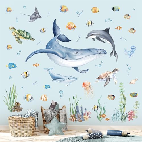 decalmile Wandtattoo Unter dem Meer Wal Wandaufkleber Unterwasserwelt Delphin Meeresschildkröte Ozean Wandsticker Babyzimmer Badezimmer Kinderzimmer Wanddeko von decalmile