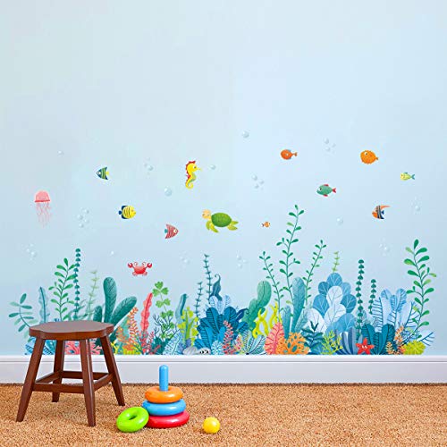 decalmile Wandtattoo Unter dem Meer Wandsticker Seetang Fische Korallen Bordüre Wandaufkleber Kinderzimmer Babyzimmer Badezimmer Wanddeko von decalmile