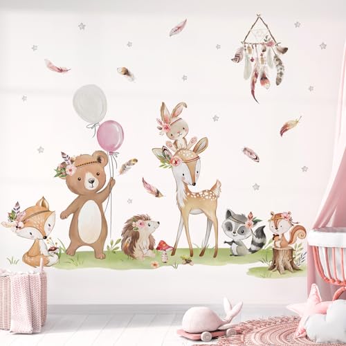 decalmile Wandtattoo Waldtiere Boho Wandaufkleber Hirsch Bär Fuchs Hase Wandsticker Babyzimmer Kinderzimmer Schlafzimmer Wanddeko von decalmile