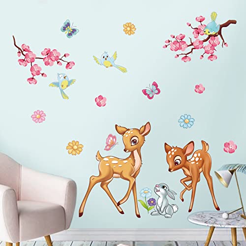 decalmile Wandtattoo Waldtiere Wandaufkleber Hirsch Eichhörnchen Blumen Wandsticker Kinderzimmer Babyzimmer Schlafzimmer Wanddeko von decalmile